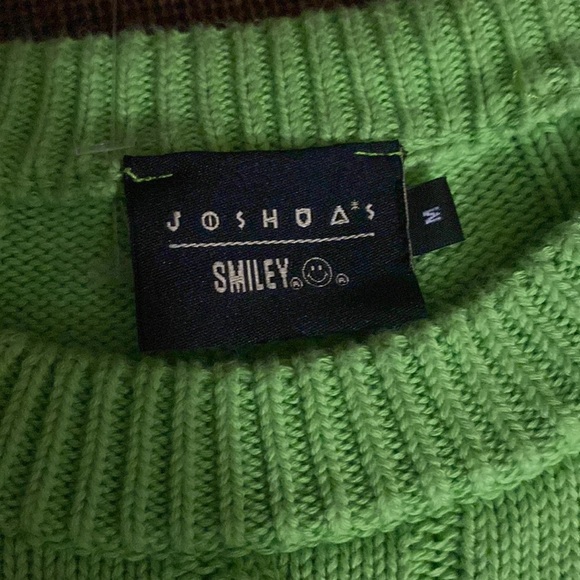 JOSHUA SANDERS + SMILEY FACE OVERSIZED UNISEX CABLE KNIT LIME GREEN SWEATER - Picture 5 of 9